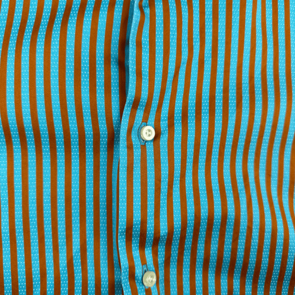 Robert Graham Shirt Adult EXTRA LARGE Blue Yellow Stripes Button Down Dress - Picture 4 of 8